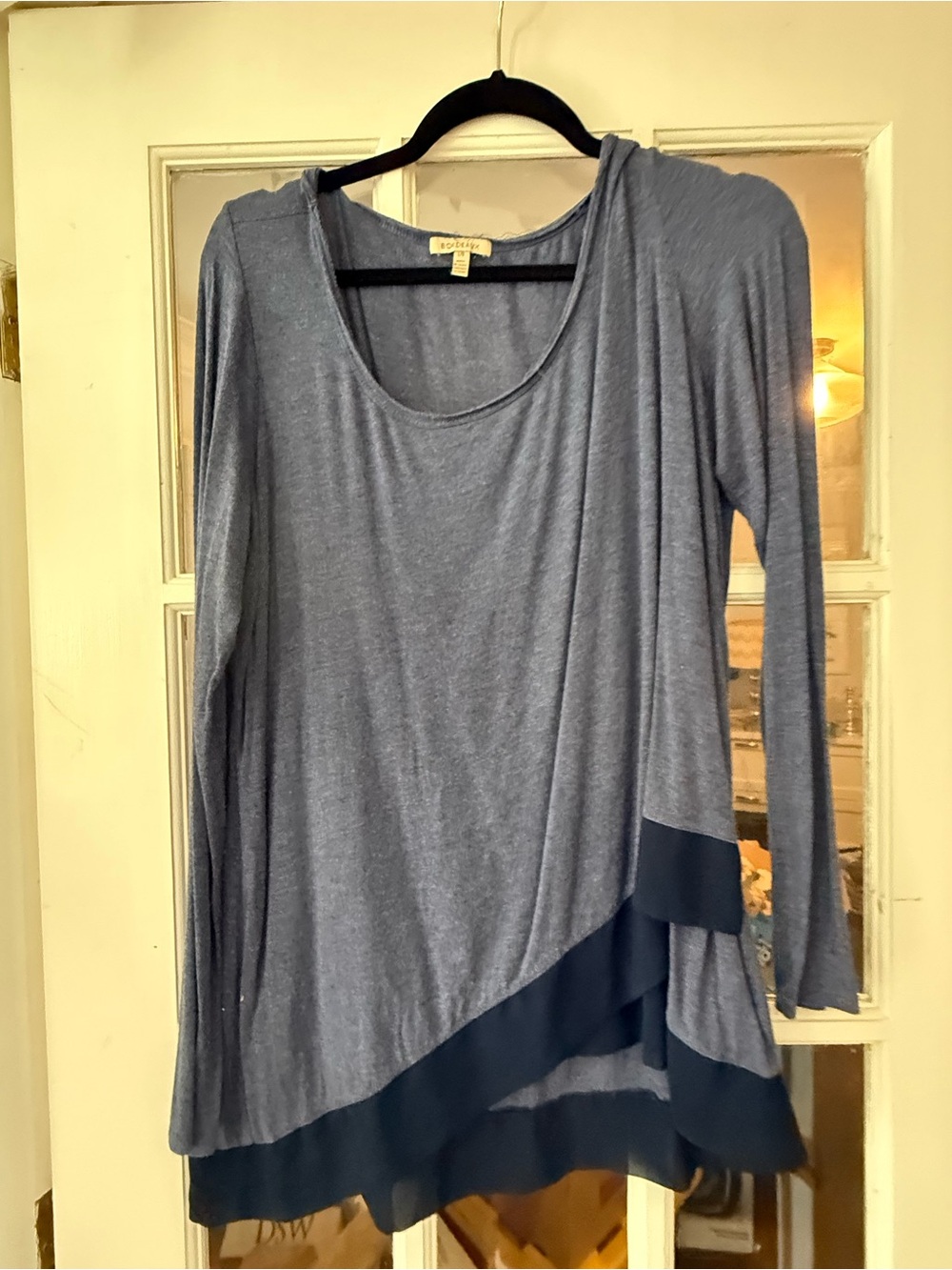 Bordeaux Two-Tone Blue Layered Hem Long-Sleeve Tunic